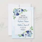 Dusty Blue Floral Botanical Waterverf Wedding Save The Date (Voorkant)