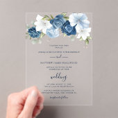 Dusty Blue Floral Botanical Wedding Acryl Uitnodigingen (Insitu (Draagbaar))
