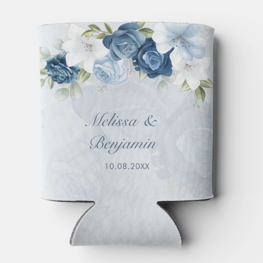 Dusty Blue Floral Botanical Wedding Blikjeskoeler (Achterkant)