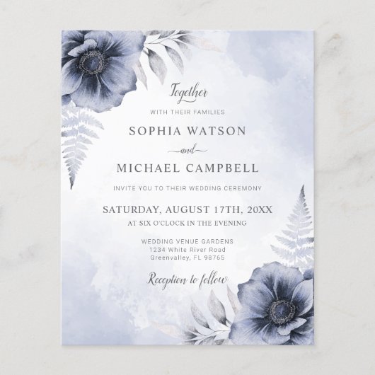 Dusty Blue Floral Botanical Wedding Invitation (Voorkant)