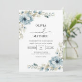 Dusty Blue Floral Botanical Wedding Kaart (Staand voorkant)