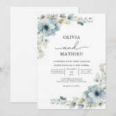 Dusty Blue Floral Botanical Wedding Kaart (Voorkant / Achterkant)