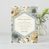 Dusty Blue Floral Botanical Wedding Kaart (Staand voorkant)
