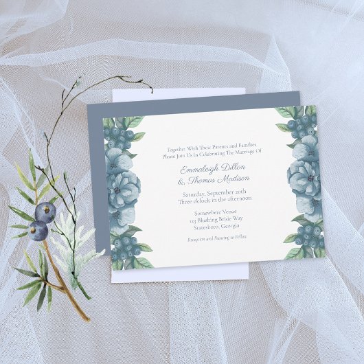 Dusty Blue Floral Botanical Wedding Kaart