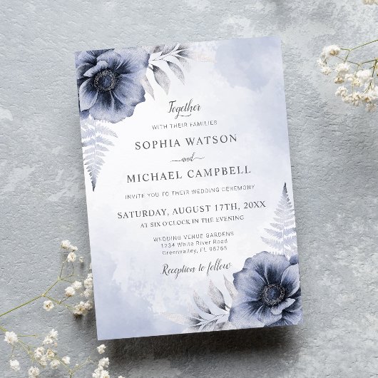 Dusty Blue Floral Botanical Wedding Kaart