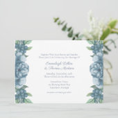 Dusty Blue Floral Botanical Wedding Kaart (Staand voorkant)