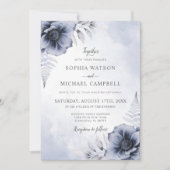 Dusty Blue Floral Botanical Wedding Kaart (Voorkant)