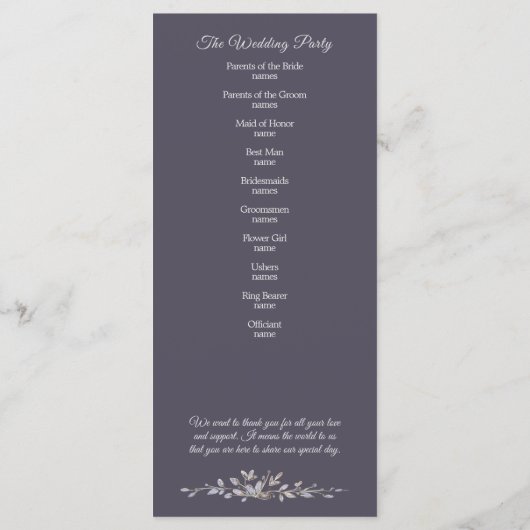 Dusty Blue Floral Botanical Wedding Programmakaart (Achterkant)