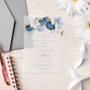 Dusty Blue Floral Botanical Wedding Vellum Uitnodigingen