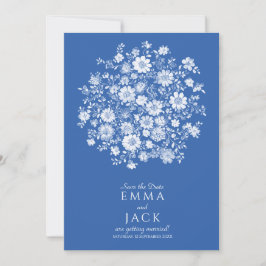 Dusty Blue Floral Bouquet Save the Date Card