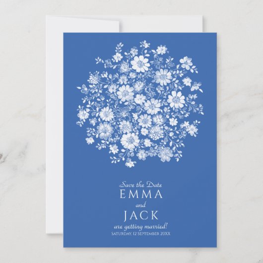 Dusty Blue Floral Bouquet Save the Date Card (Voorkant)