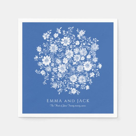 Dusty Blue Floral Bouquet Wedding names and date Servet (Voorkant)