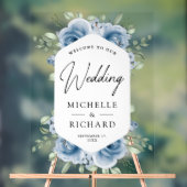 Dusty Blue Floral Bouquet Wedding Welcome Acryl Bord (Neutraal)