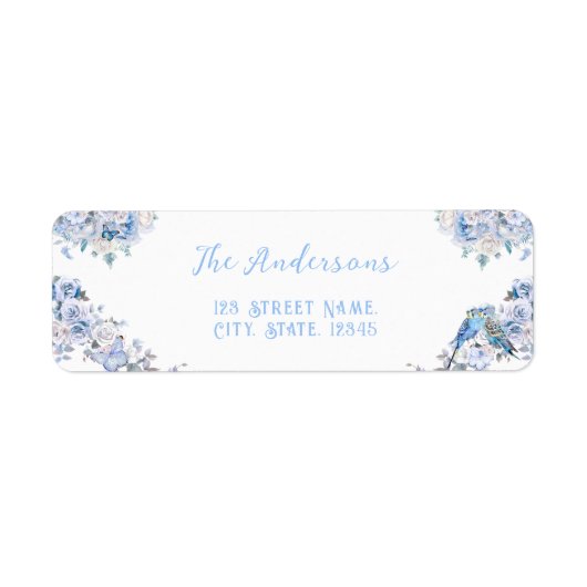 Dusty Blue Floral Bow Baby shower retouradres Etiket (Voorkant)