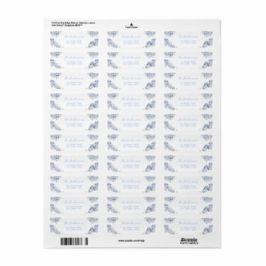 Dusty Blue Floral Bow Baby shower retouradres Etiket (Full Sheet)