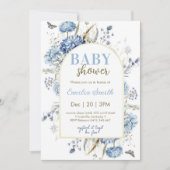 Dusty Blue Floral Boy Baby shower Kaart (Voorkant)