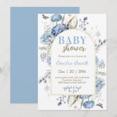 Dusty Blue Floral Boy Baby shower Kaart (Voorkant / Achterkant)