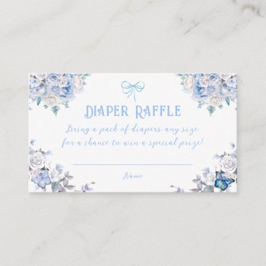 Dusty Blue Floral Boy Baby shower Luier Raffle Informatiekaartje (Voorkant)