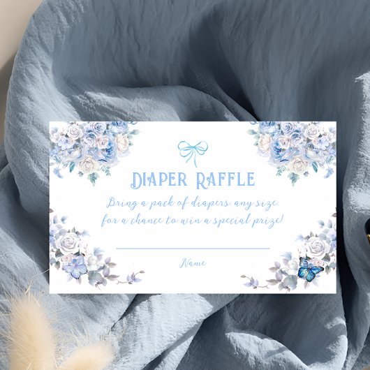 Dusty Blue Floral Boy Baby shower Luier Raffle Informatiekaartje
