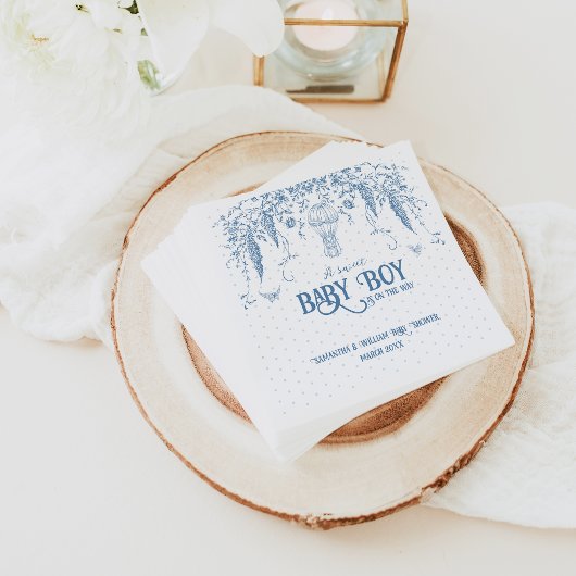 Dusty Blue Floral Boy Baby shower Servet