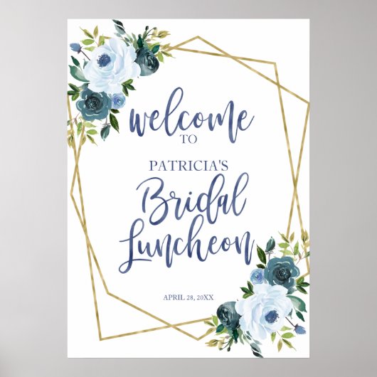 Dusty Blue Floral Bridal Luncheon Welkom Poster (Voorkant)