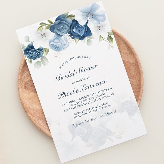 Dusty Blue Floral Bridal Shower Briefpapier