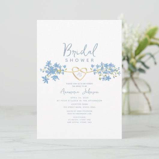 Dusty Blue Floral Bridal Shower Kaart (Staand voorkant)
