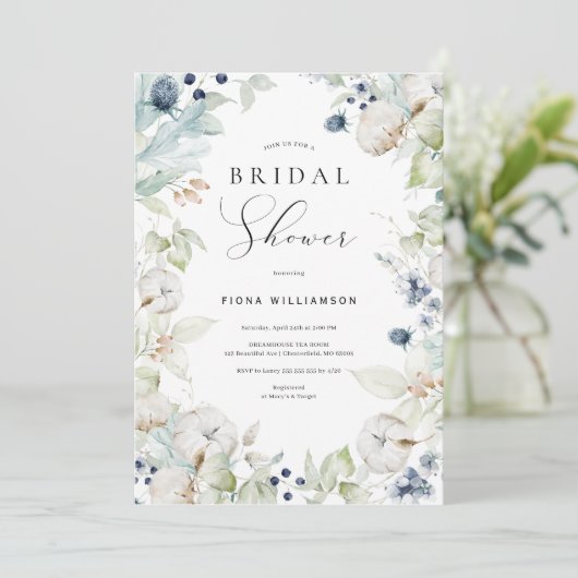 Dusty Blue Floral Bridal Shower Kaart (Staand voorkant)