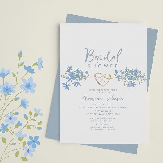 Dusty Blue Floral Bridal Shower Kaart