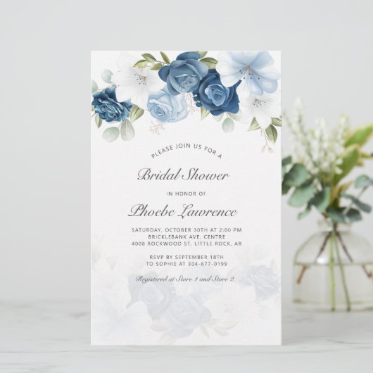 Dusty Blue Floral Bridal Shower Kaart (Staand voorkant)
