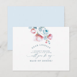 Dusty Blue Floral Bridesmaid Kaart