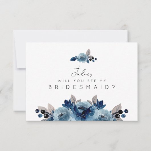 Dusty Blue Floral Bridesmaid Kaart (Voorkant)