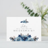 Dusty Blue Floral Bridesmaid Kaart (Staand voorkant)
