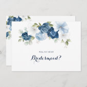 Dusty Blue Floral Bridesmaid Proposal Card Kaart (Voorkant / Achterkant)