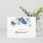 Dusty Blue Floral Bridesmaid Proposal Card Kaart (Staand voorkant)