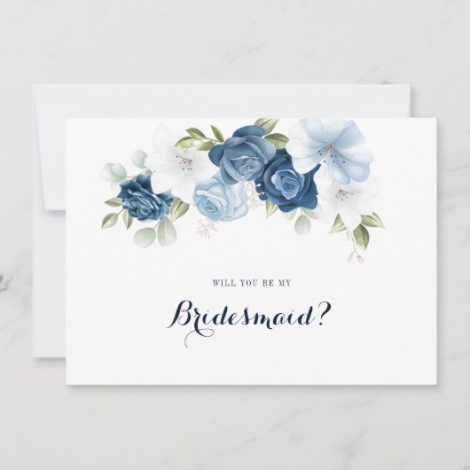 Dusty Blue Floral Bridesmaid Proposal Card Kaart (Voorkant)