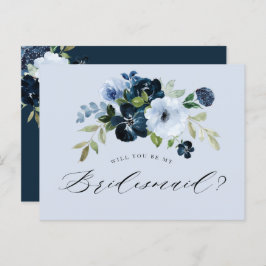 dusty blue floral bridesmaid voorstelkaart uitnodiging briefkaart