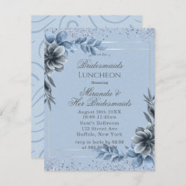 Dusty Blue Floral Bridesmaids Luncheon Invites Kaart
