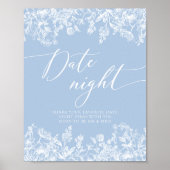 Dusty Blue Floral Bruids Datum Nachtideeën Teken Poster (Voorkant)