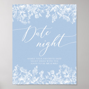 Dusty Blue Floral Bruids Datum Nachtideeën Teken Poster