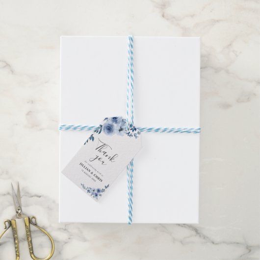 dusty blue floral bruiloft cadeaulabel (Met Touw)