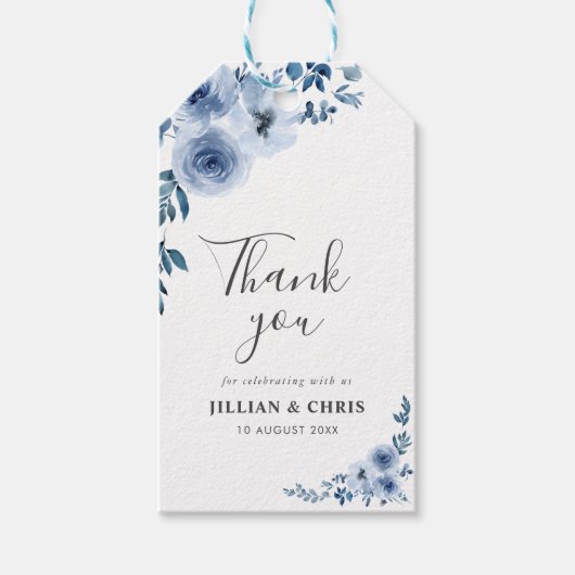 dusty blue floral bruiloft cadeaulabel (Voorkant)