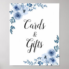 dusty blue floral bruiloft en cadeaubord poster