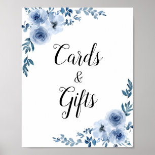 dusty blue floral bruiloft en cadeaubord poster