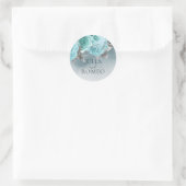 Dusty Blue Floral bruiloft gepersonaliseerd Ronde Sticker (Tas)