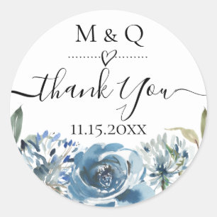 Dusty Blue Floral bruiloft gunst dank u Ronde Sticker