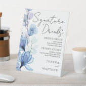 Dusty Blue Floral bruiloft handtekening Drinken Reclamebord Met Voetstuk (Insitu)