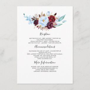 Dusty Blue Floral Bruiloft Informatie Gast Informatiekaartje