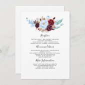 Dusty Blue Floral Bruiloft Informatie Gast Informatiekaartje (Voorkant / Achterkant)