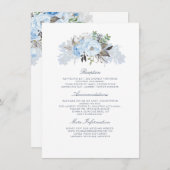 Dusty Blue Floral Bruiloft Informatie Gast Informatiekaartje (Voorkant / Achterkant)